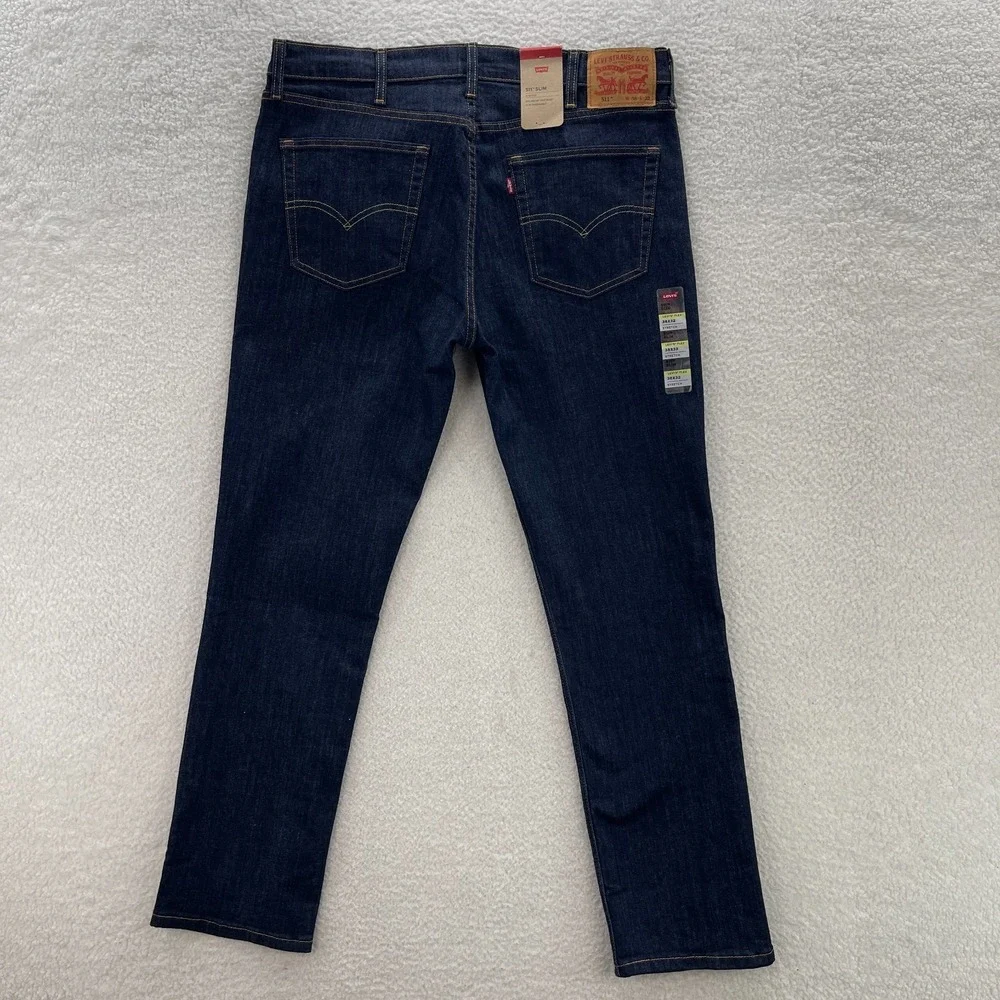 Levis Jeans Mens 38x32 Blue 511 Slim Dark Wash Stretch Denim Grunge Rock Preppy